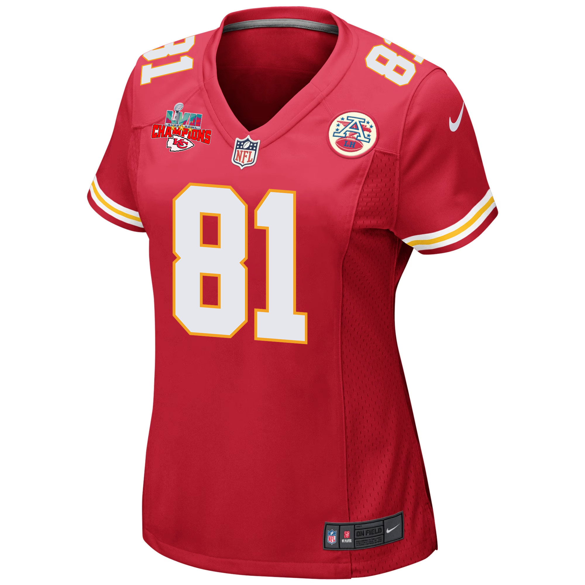 Blake Bell 81 Kansas City Chiefs Super Bowl LVII Champions 3 Stars Women Game Stitched Jersey – Red