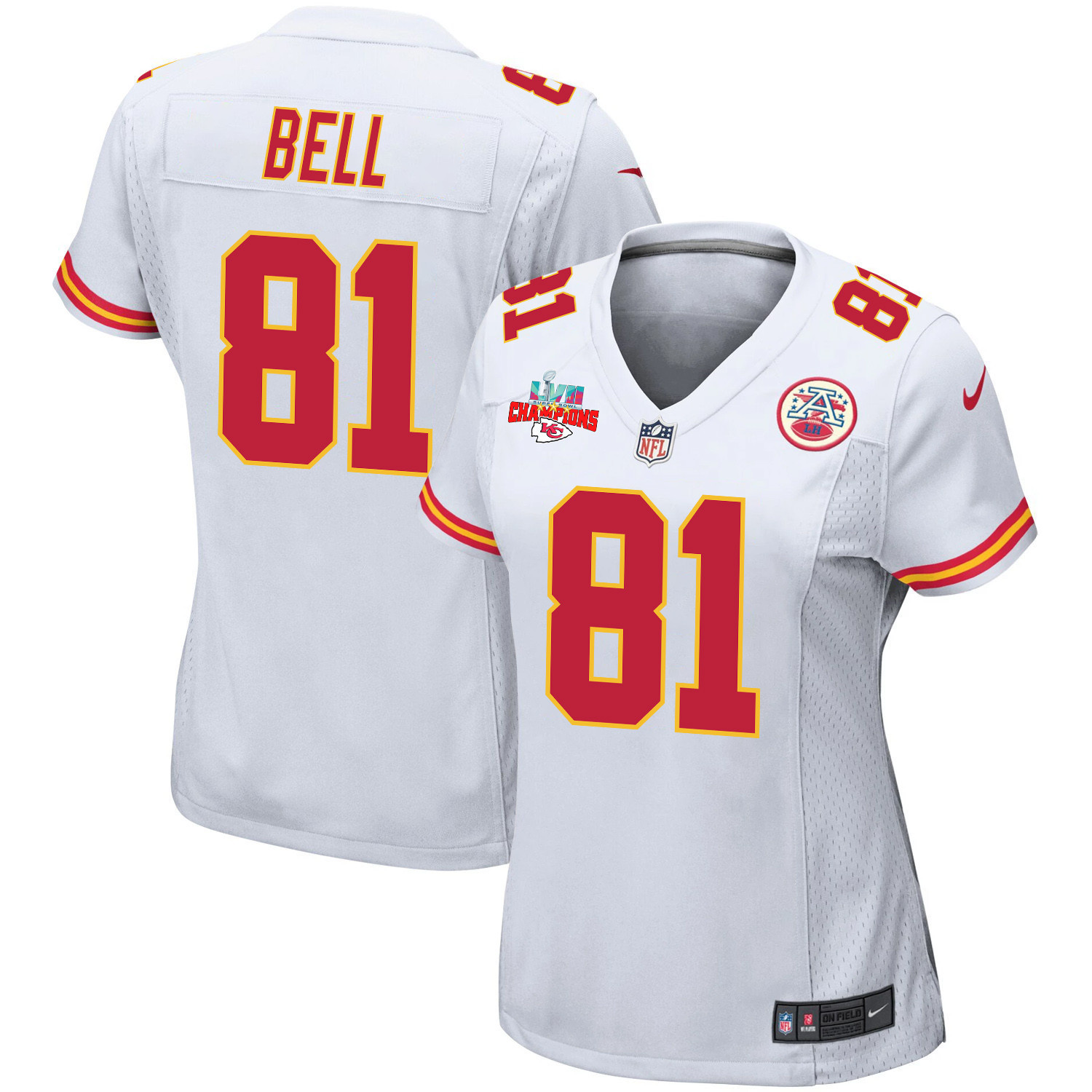 Blake Bell 81 Kansas City Chiefs Super Bowl LVII Champions 3 Stars Women Game Stitched Jersey – White