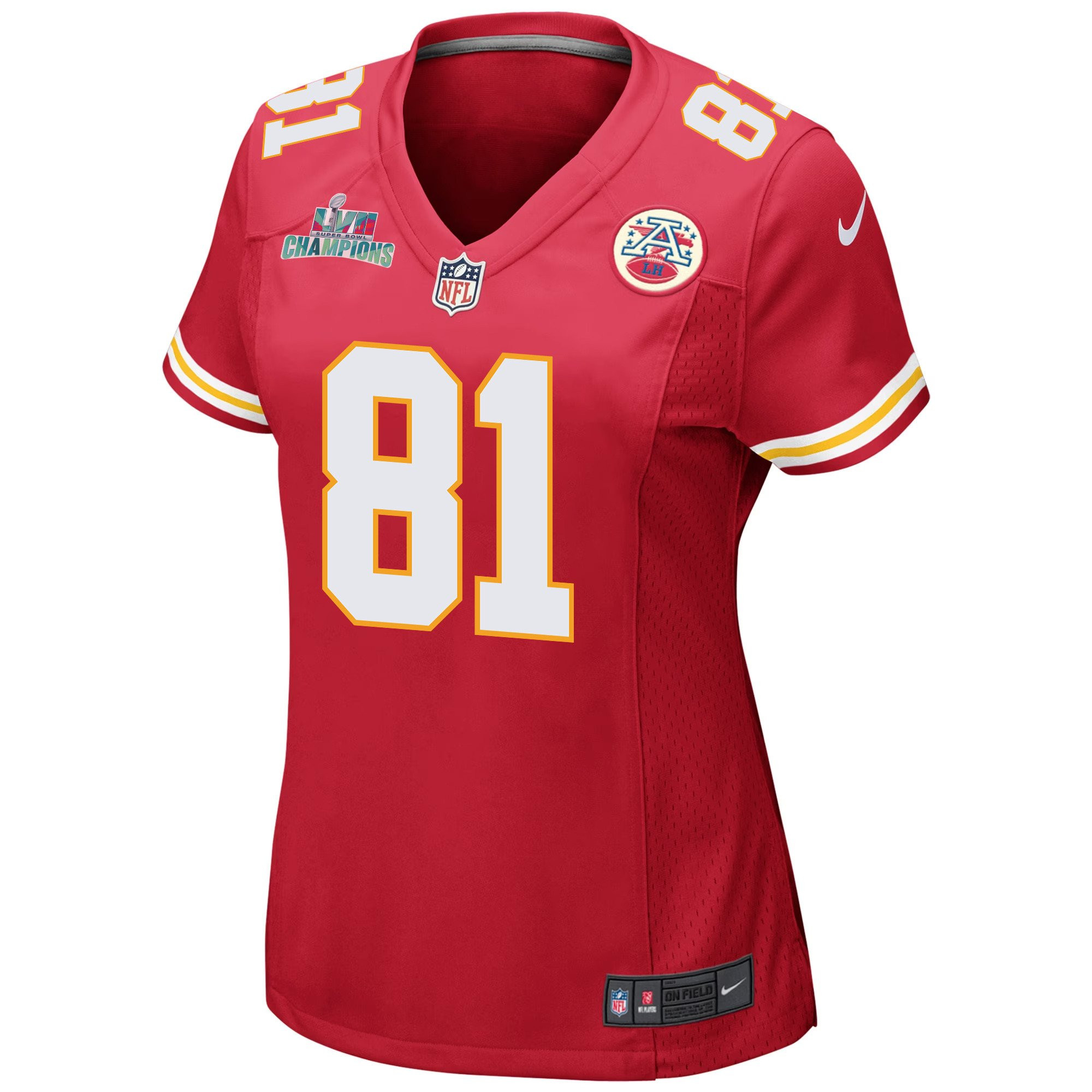 Blake Bell 81 Kansas City Chiefs Super Bowl LVII Champions Women Game Stitched Jersey – Red