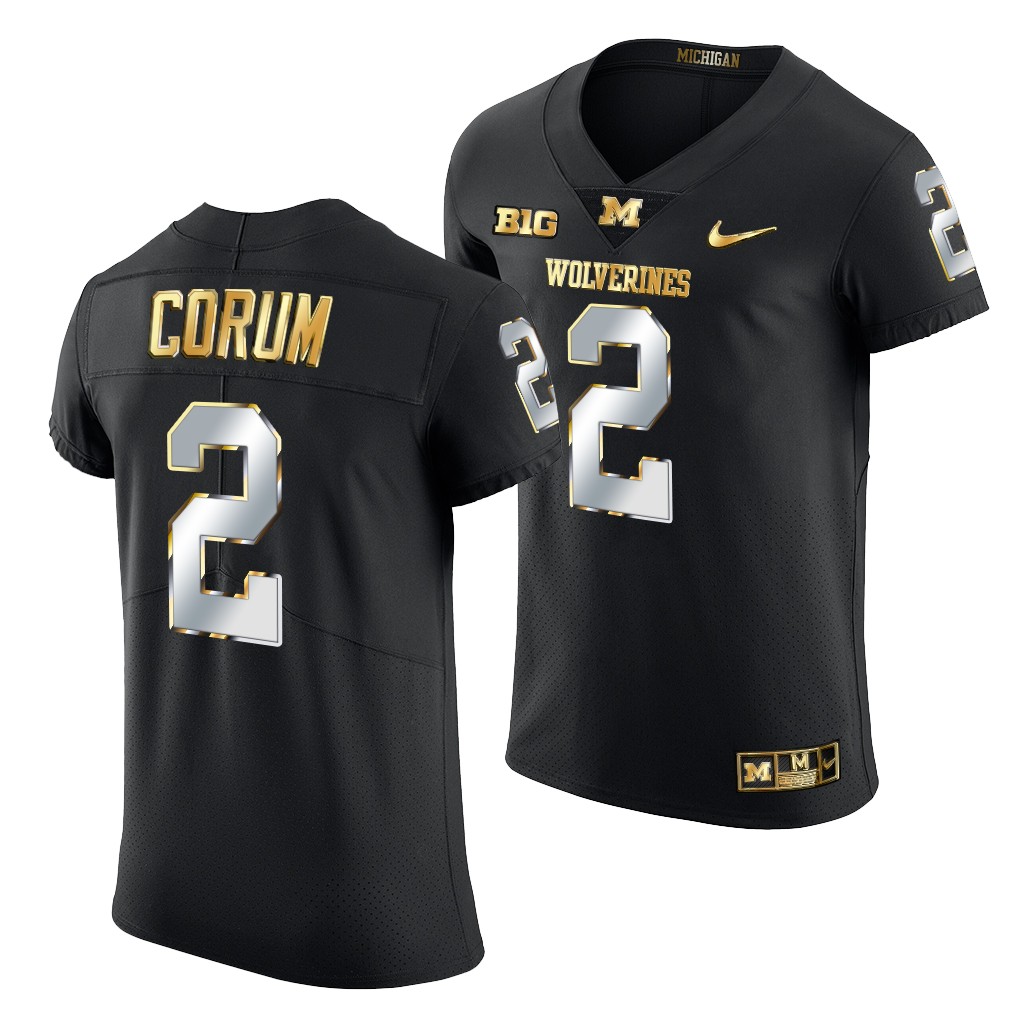 Blake Corum #2 Michigan Wolverines Black Golden Edition Jersey 2021-22 Elite