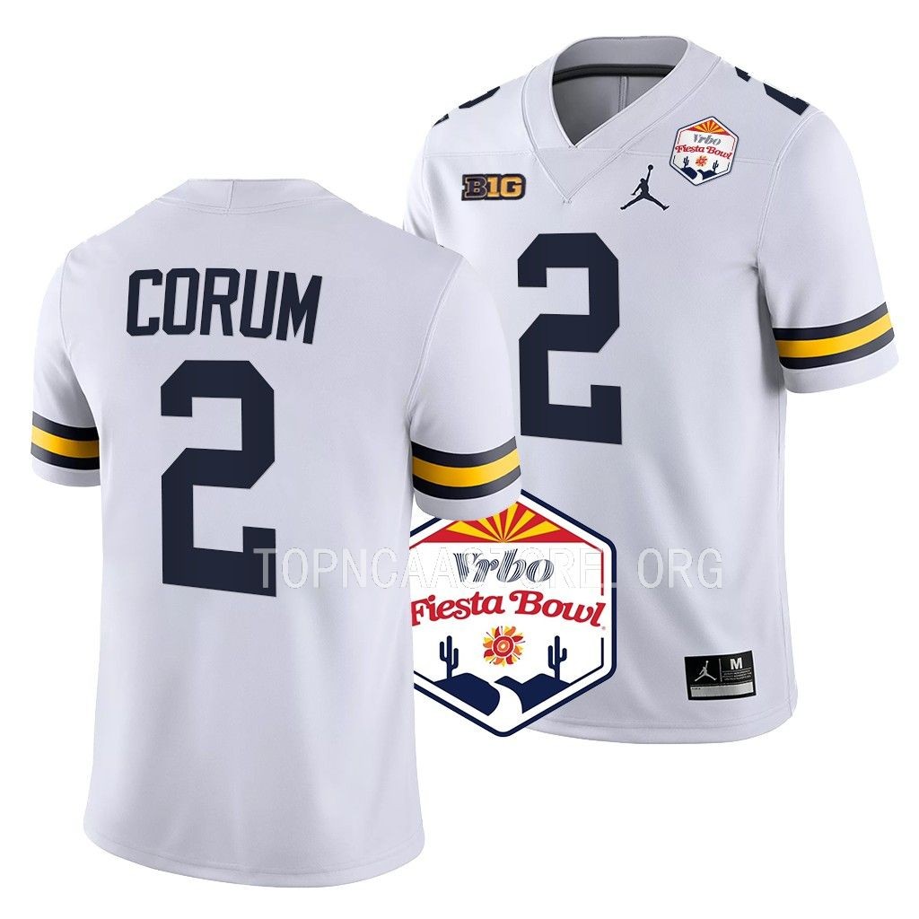 Blake Corum Michigan Wolverines 2022 Fiesta Bowl College Playoff Jersey Men's White #2 Uniform