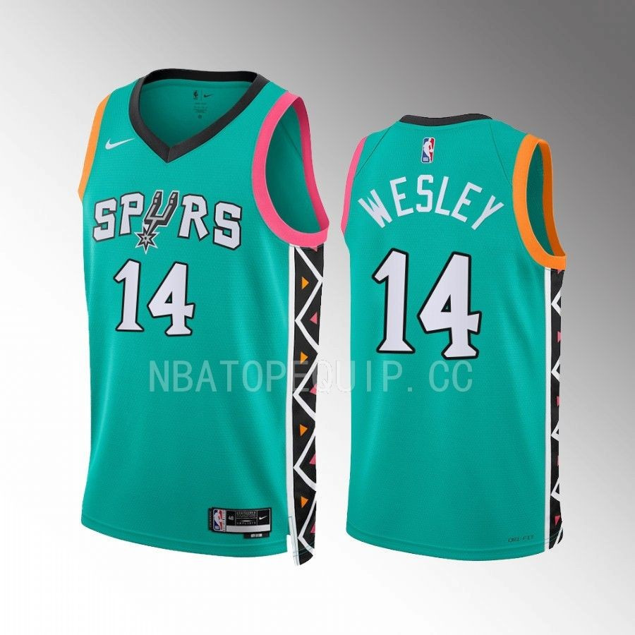 Blake Wesley 14 2022-23 San Antonio Spurs Turquoise City Edition Stitched Jersey Swingman