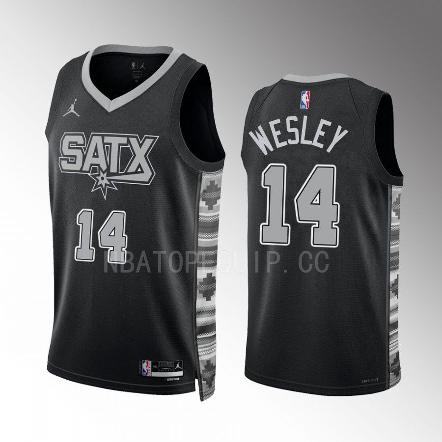 Blake Wesley 2022-23 San Antonio Spurs Black 14 Statement Edition Stitched Jersey