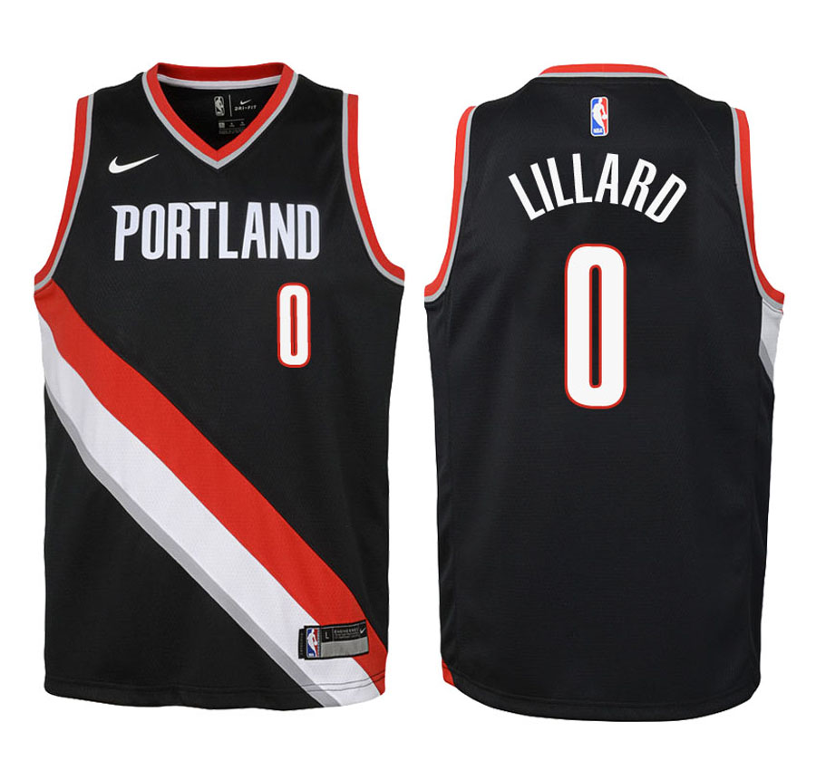 Blazers Youth Damian Lillard #0 2017-18 Icon Black Jersey