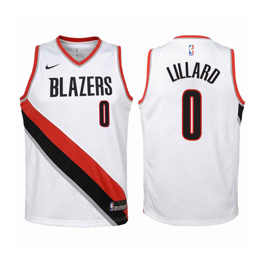 Blazers Youth Damian Lillard #0 Association Edition White Jersey