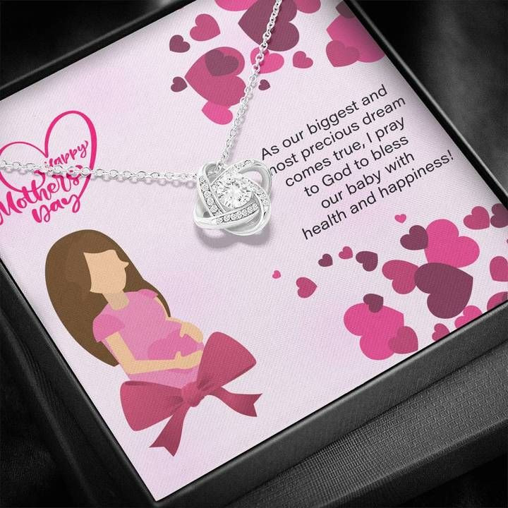 Bless Our Baby With Health And Happiness Love Knot Necklace Gift For Mom To Be