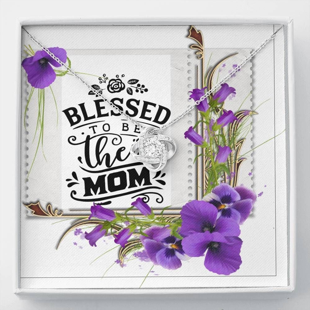 Blessed To Be The Mom Orchid Flowers Love Knot Necklace Gift For Mom