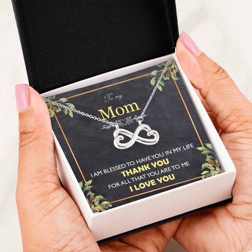 Blessed To Have You In My Life 14K White Gold Infinity Heart Necklace Gift For Mom