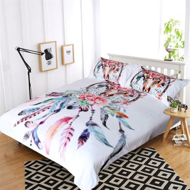 Blessliving Buffalokull With Feathers Bed Cover Dreamcatcherouthwestern Boho Chic Colorful Tribal 3D Customized Duvet Cover Bedding Set