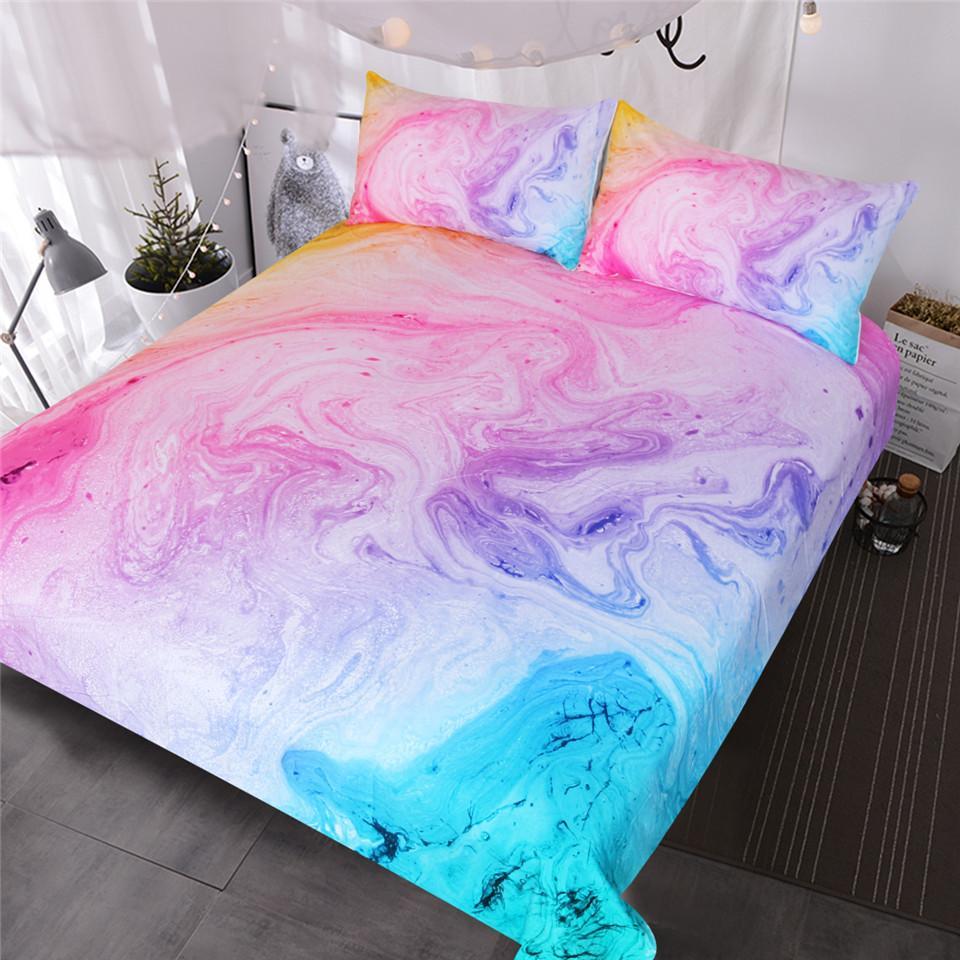 Blessliving Colorful Marble Pastel Pink Blue Purple Quicksand Abstract Art Et Bright Girl 3D Customized Duvet Cover Bedding Set