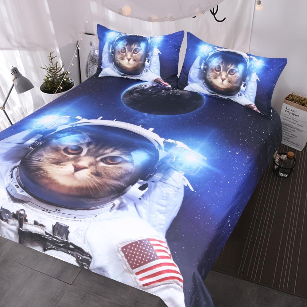 Blessliving Funnypace Cat Piece Astronaut3D Customized Duvet Cover Bedding Set