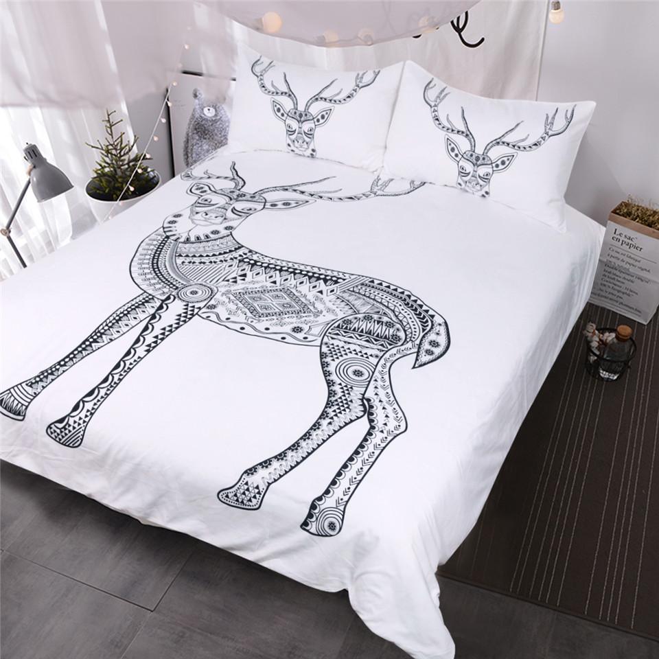 Blessliving Geometric Abstract Deer Retro Aztec Inspired Moose Elk Black And White Tribal 3D Customized Duvet Cover Bedding Set