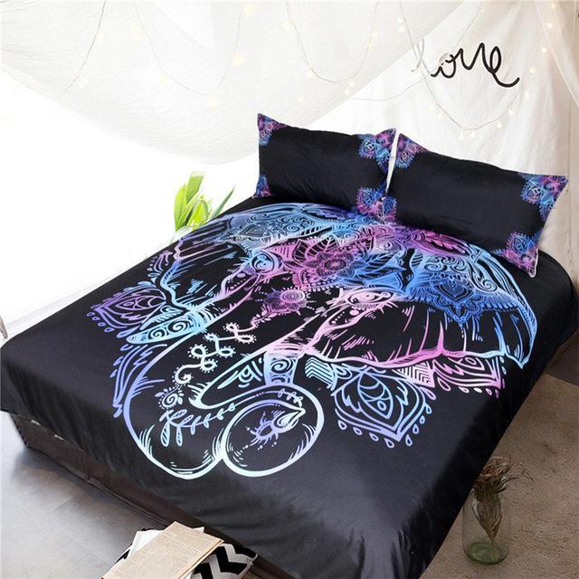 Blessliving Glowing Elephant Paisley Indian Lotus Flowers For Couples Funky Elephant Head 3D Customized Duvet Cover Bedding Set