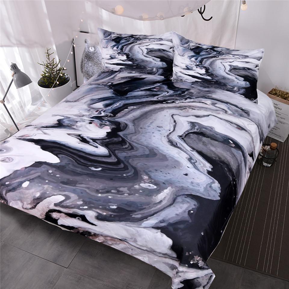 Blessliving Modern Marble Pattern Art Abstract Grunge Black And White Textured Fashion 3D Customized Duvet Cover Bedding Set
