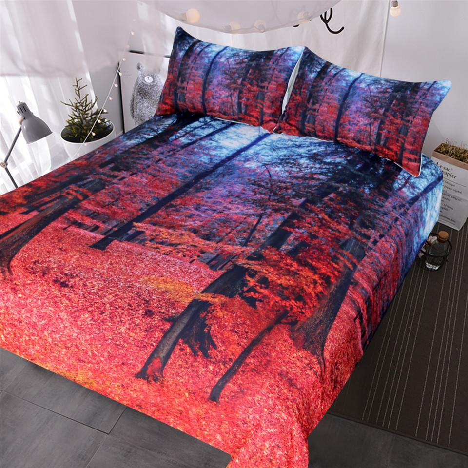 Blessliving Natural Maple Forest Piece Rustic Fall Autumn Tree Red And Black Woodland Leaves 3D Customized Duvet Cover Bedding Set