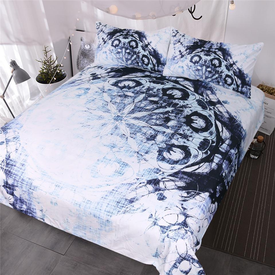 Blessliving Vintage Mandala Dark Blue Ink Gradient Floral Abstract Bohemian Bed 3D Customized Duvet Cover Bedding Set
