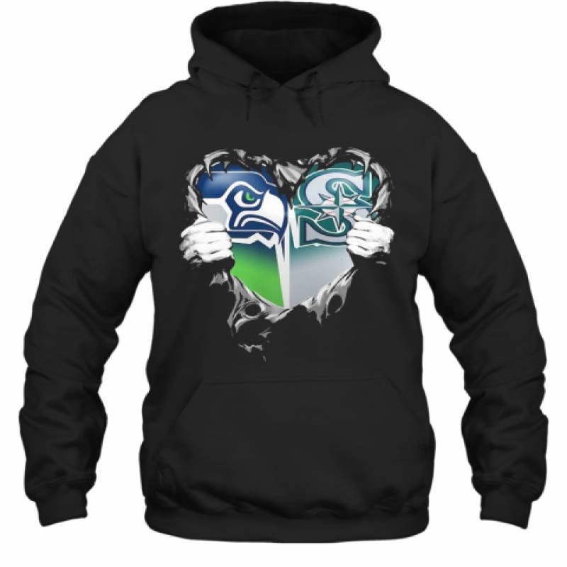 Blood Inside Seattle Seahawks And Seattle Mariners Heart Hoodie