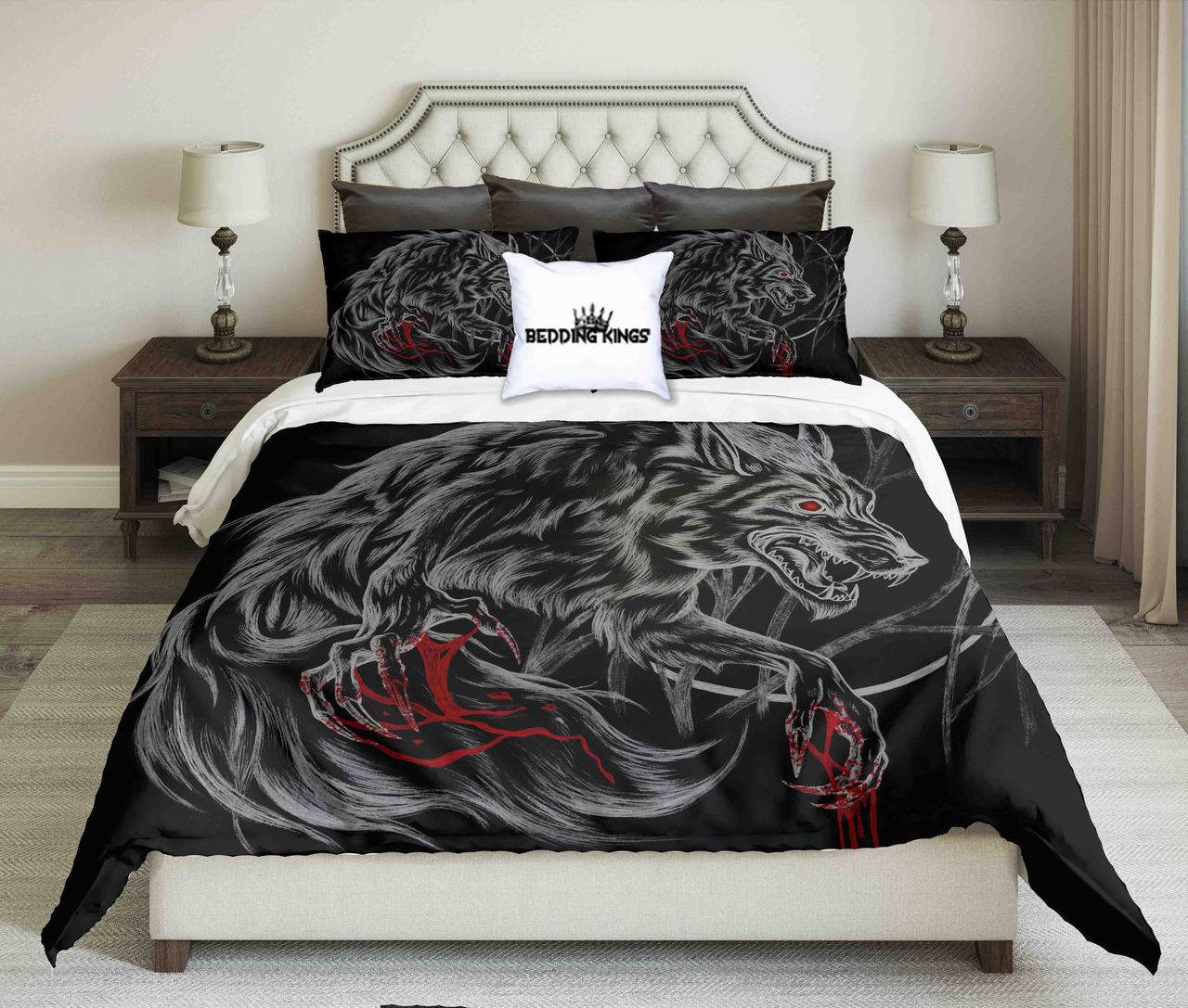 Bloody Werewolf On Black Background Design Kings 3D Customized Duvet Cover Bedding Set