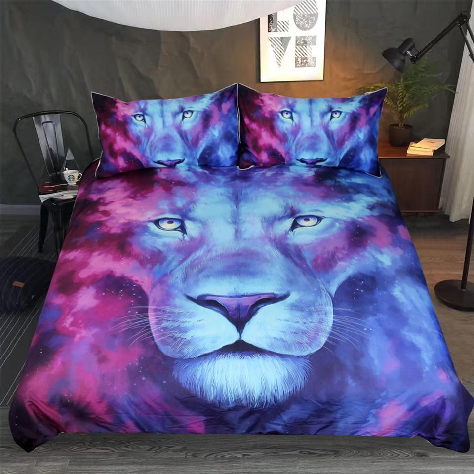 Blue And Red Lions 3D Customized Duvet Cover Bedding Set