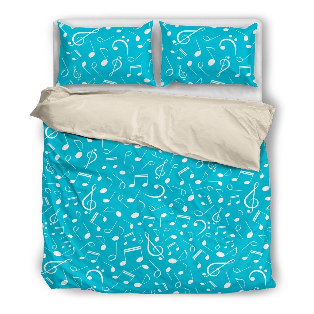 Blue And White Music Notes 3D Customized Duvet Cover Bedding Set