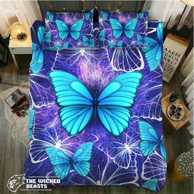 Blue And Whiteapphire Butterflys 3D Customized Duvet Cover Bedding Set