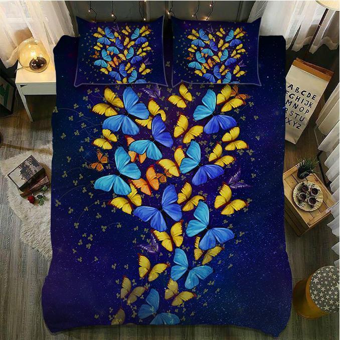 Blue And Yellow Butterfly3D Customized Duvet Cover Bedding Set