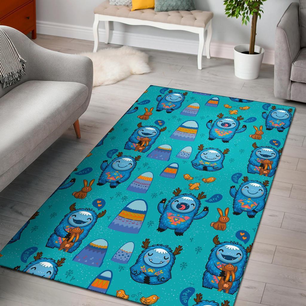 Blue Bigfoot Pattern Print Area Limited Edition Rectangle Rug