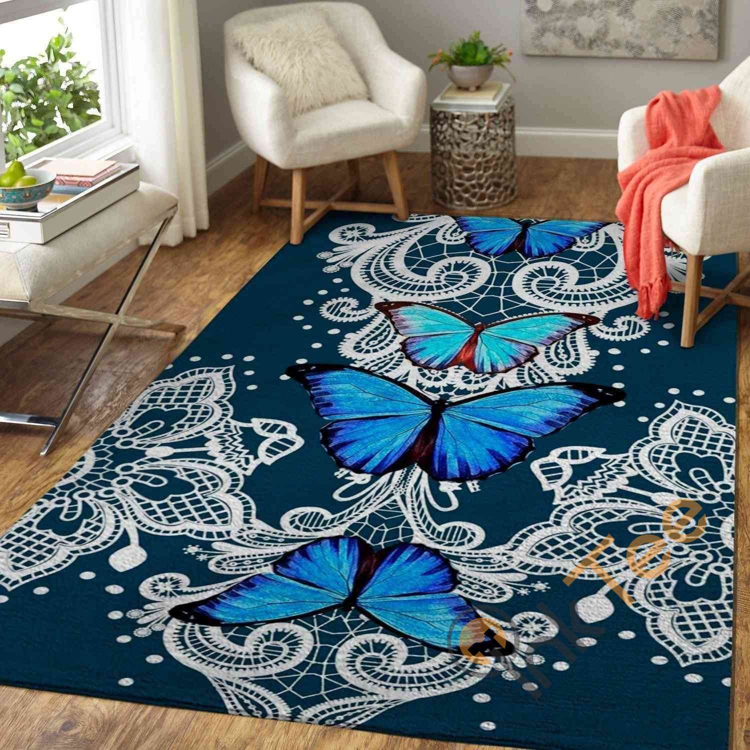 Blue Butterflies Area Rectangle Rug