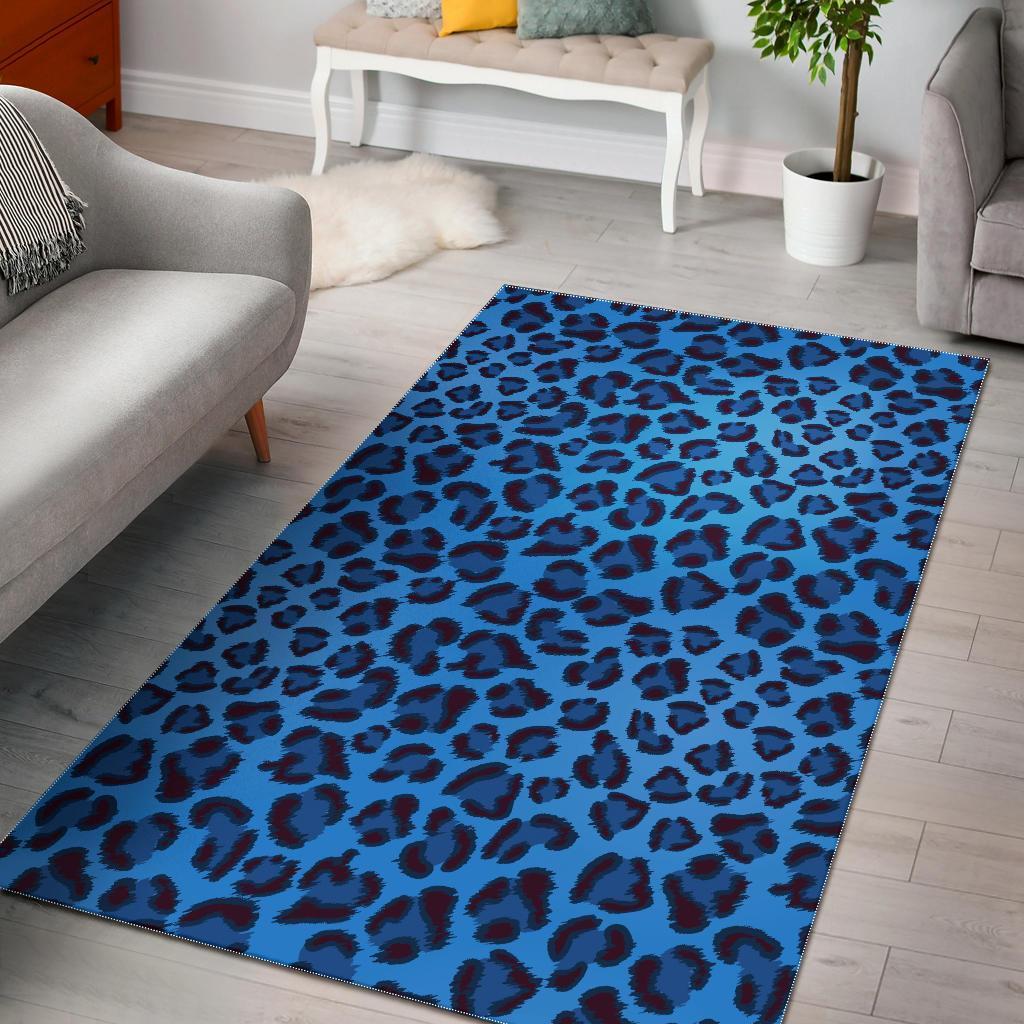 Blue Cheetah Leopard Pattern Print Area Limited Edition Rectangle Rug
