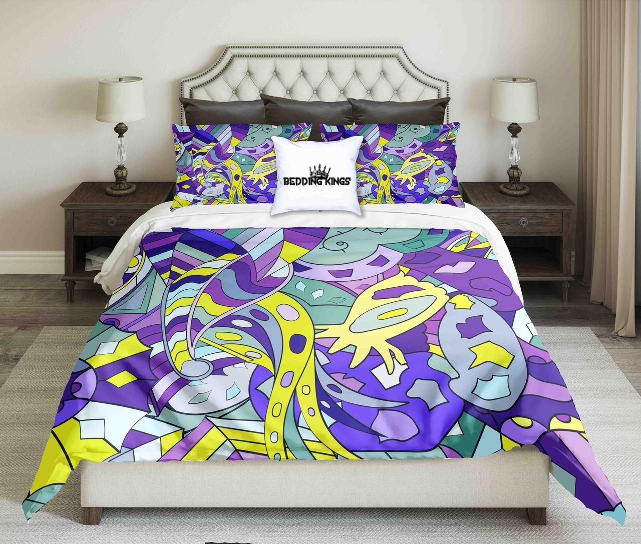 Blue Curved Pattern Design Kings 3D Customized Duvet Cover Bedding Set