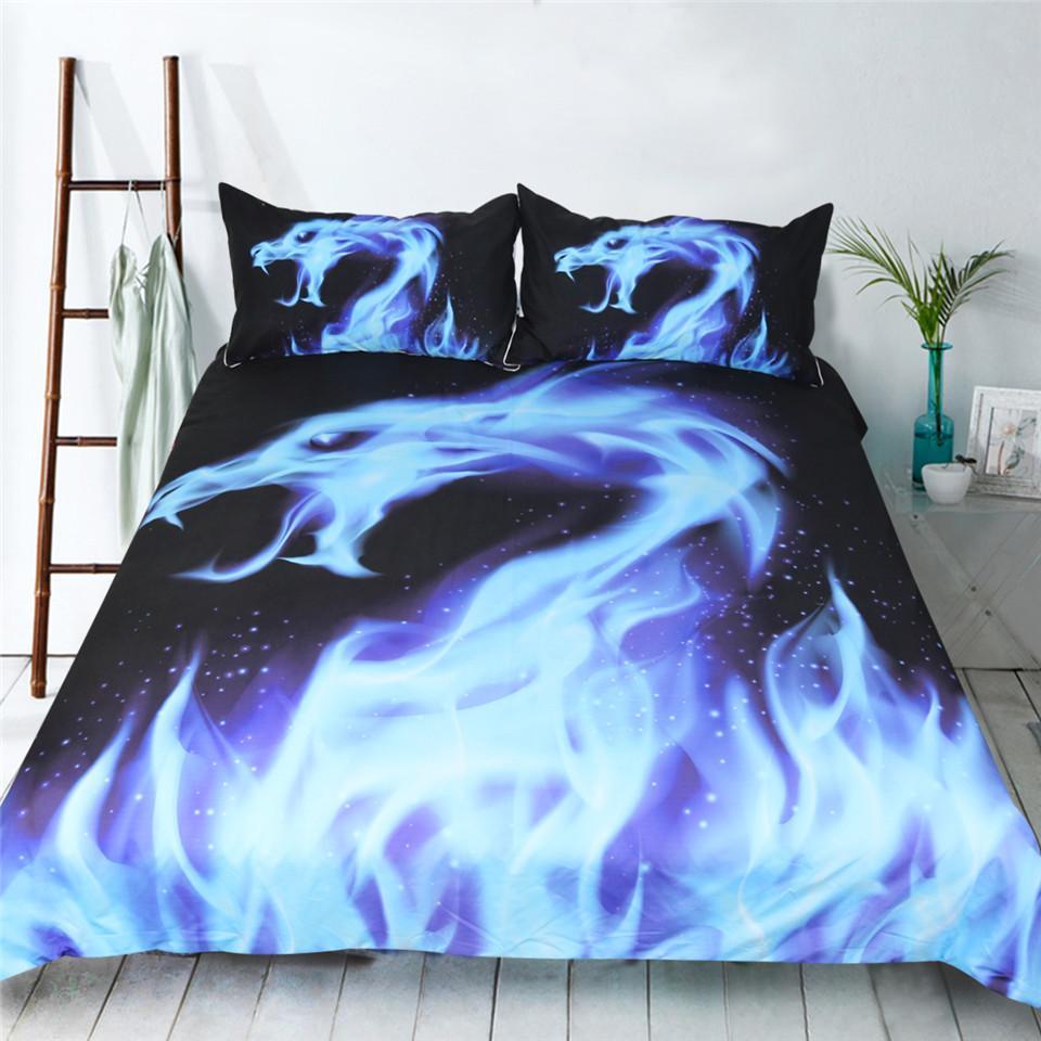 Blue Fire Dragon 3D Customized Duvet Cover Bedding Set