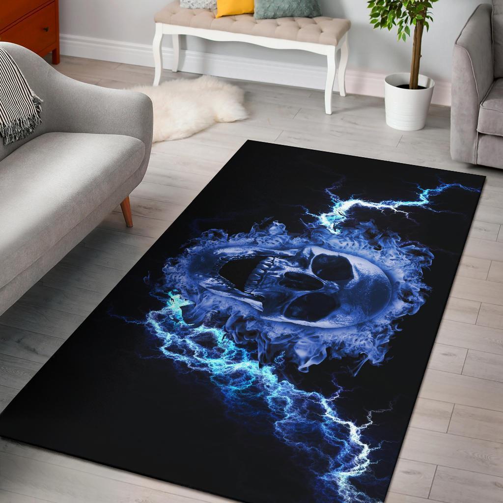 Blue Flaming Skull Area Limited Edition Rectangle Rug