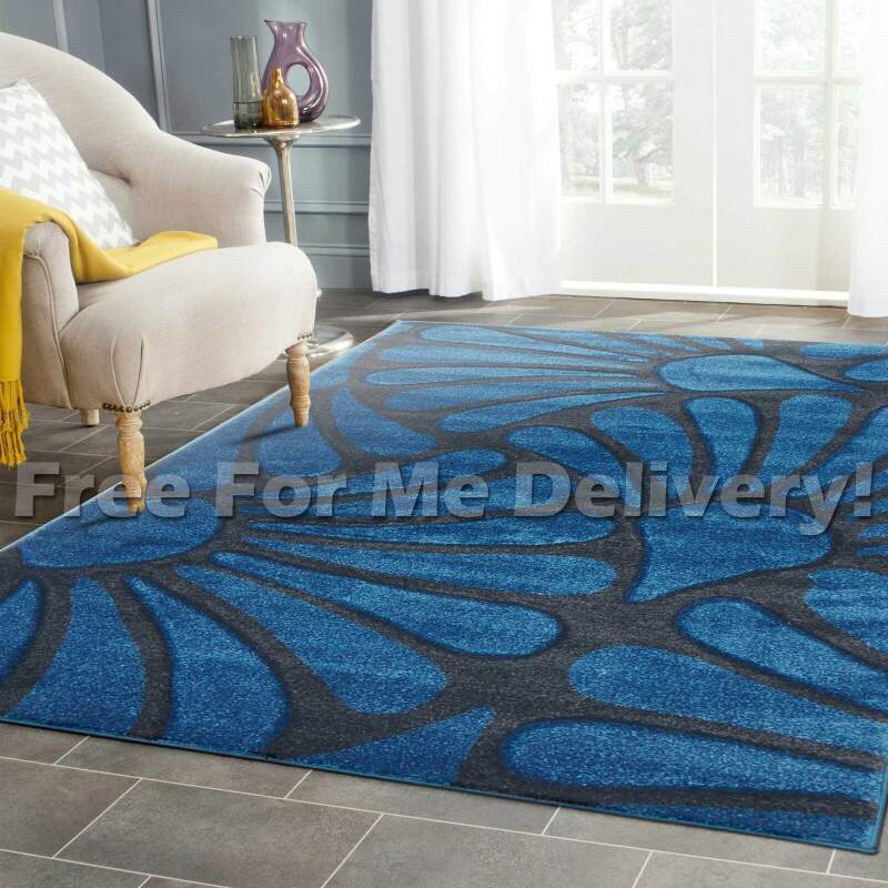 Blue Grey Flower Limited Edition Rectangle Rug