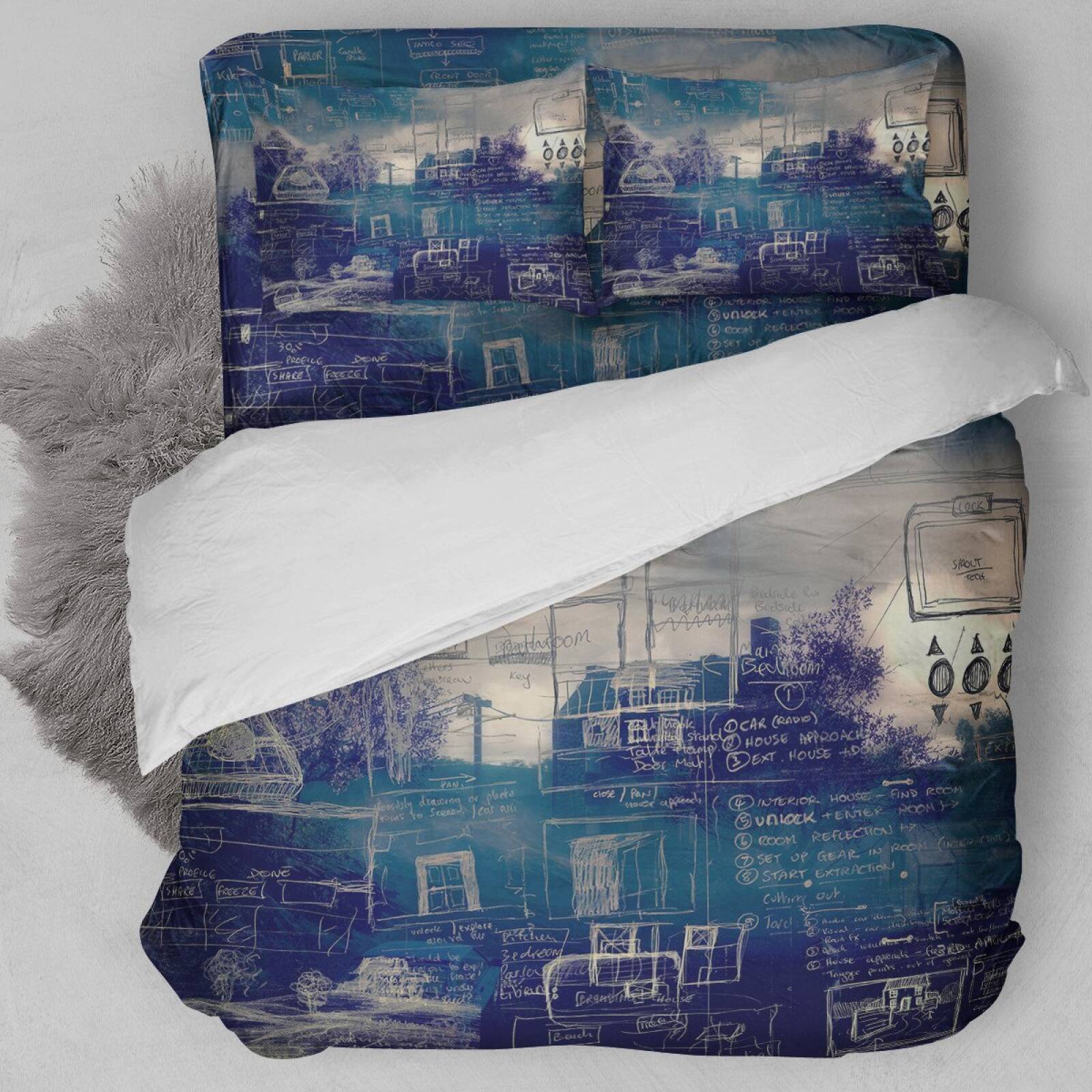 Blue Original Sketch Duvet Cover Bedding Set