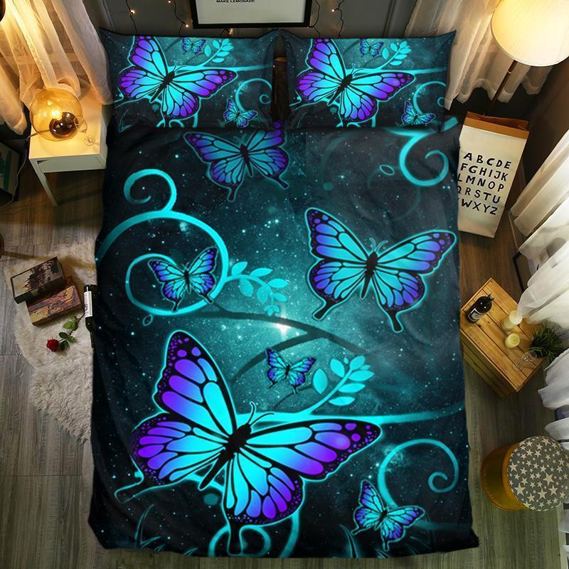 Blue Purple Ombre Butterfly3D Customized Duvet Cover Bedding Set