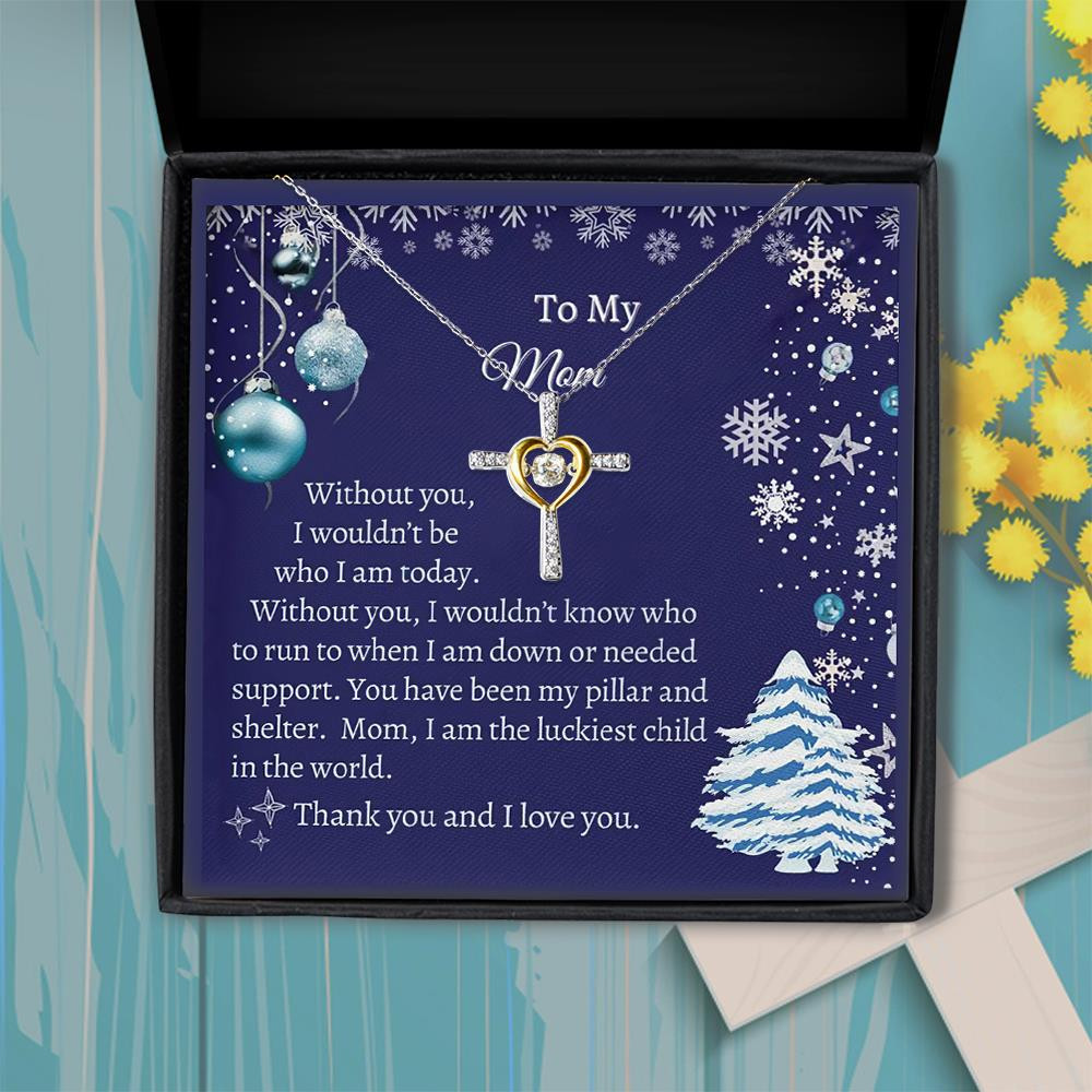 Blue Snowflake Thank You And I Love You Gift For Mom Cross Dancing Necklace