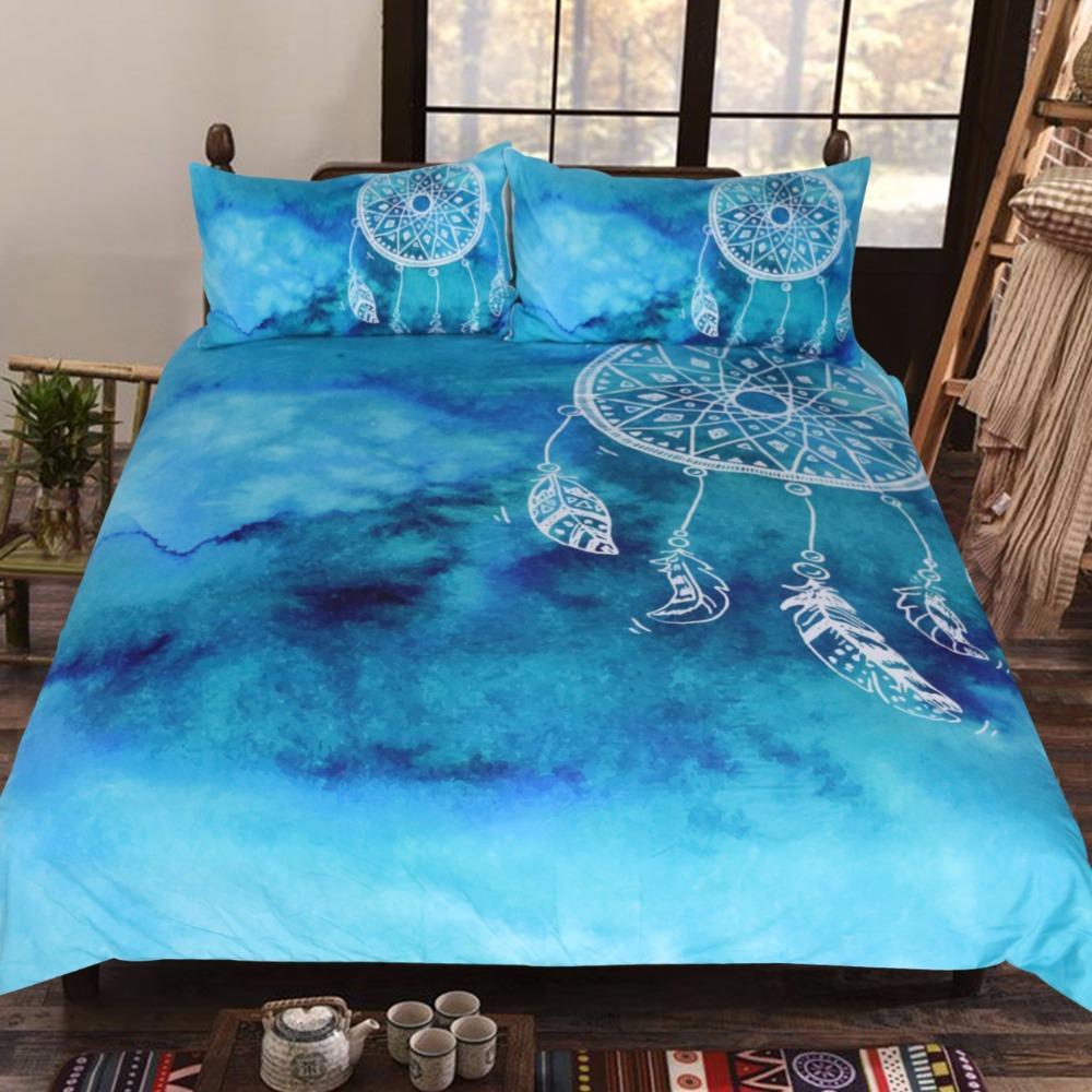 Blue Watercolor Dreamcatcher Art Hop 3D Customized Duvet Cover Bedding Set