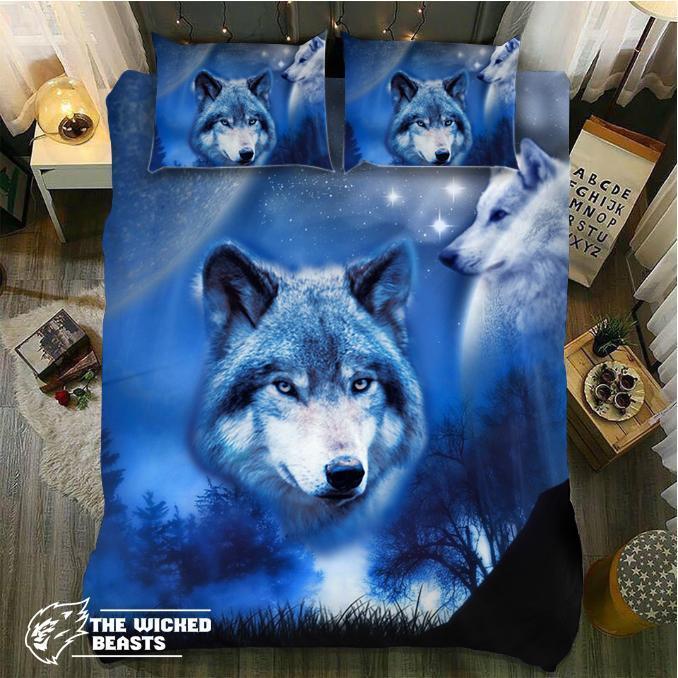 Blue Wolf And Moon3D Customized Duvet Cover Bedding Set