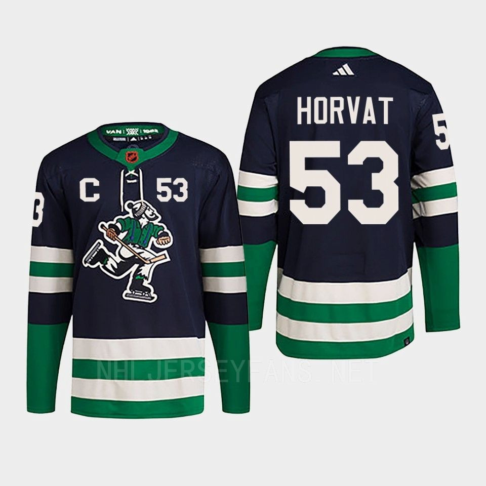 Bo Horvat 53 Reverse Retro 2.0 2022 Vancouver Canucks Navy Stitched Jersey Primegreen