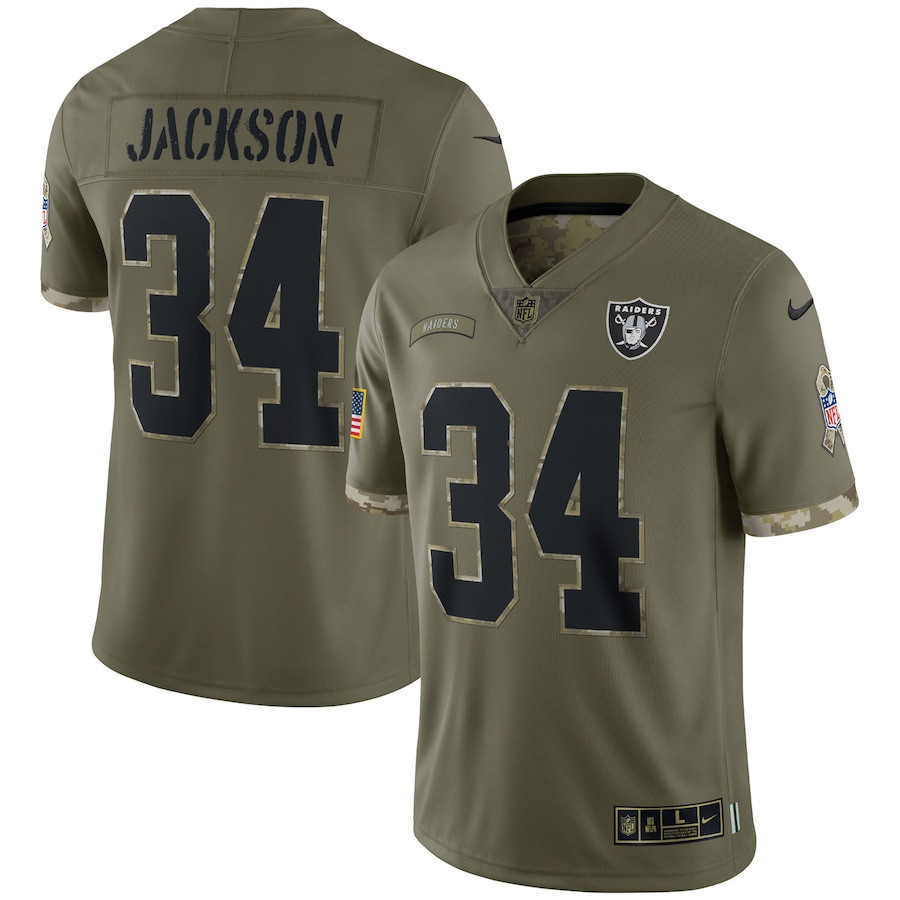 Bo Jackson Las Vegas Raiders 2022 Salute To Service Retired Player Limited Stitched Jersey – Olive