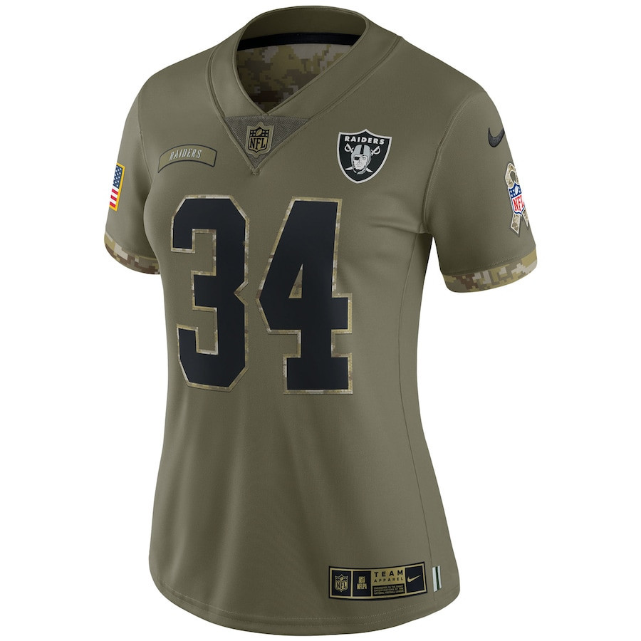 Bo Jackson Las Vegas Raiders Women’s 2022 Salute To Service Retired Player Limited Stitched Jersey – Olive