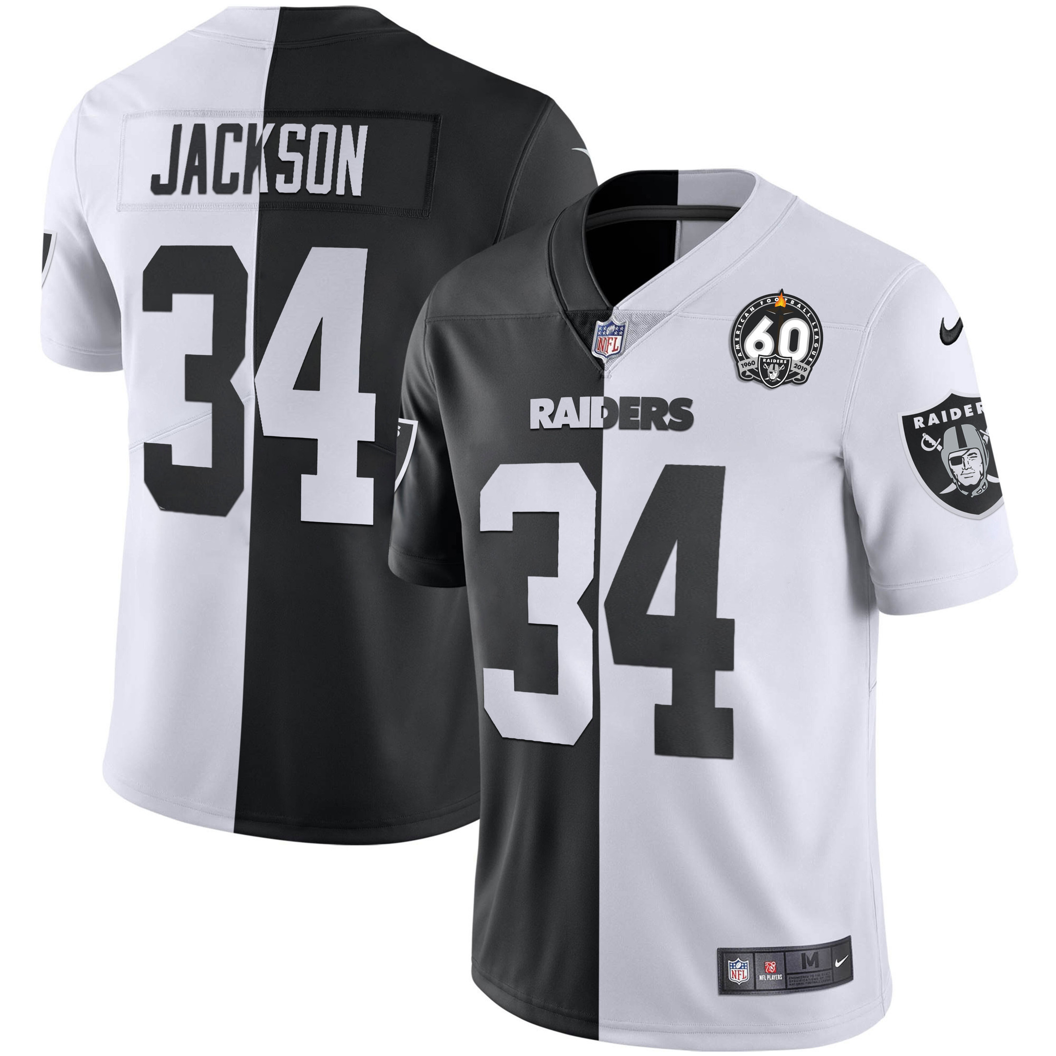 Bo Jackson Men's Las Vegas Raiders 60th Season Patch Gold & Split Split Jersey - All Stitched 