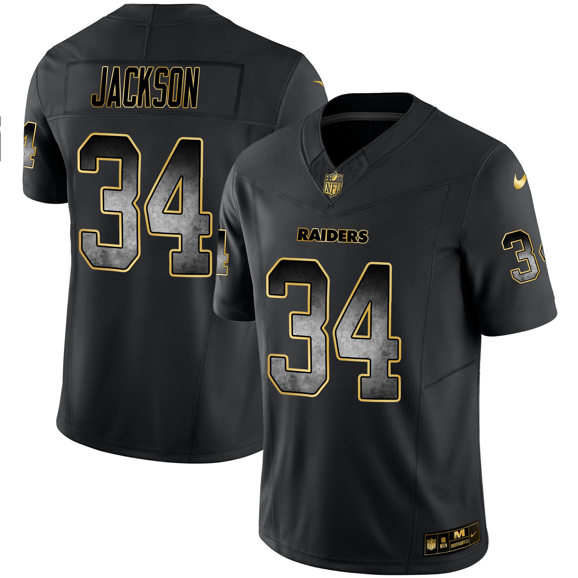 Bo Jackson Men's Las Vegas Raiders Gold Arch Smoke Vapor Black Gold Jersey - All Stitched 