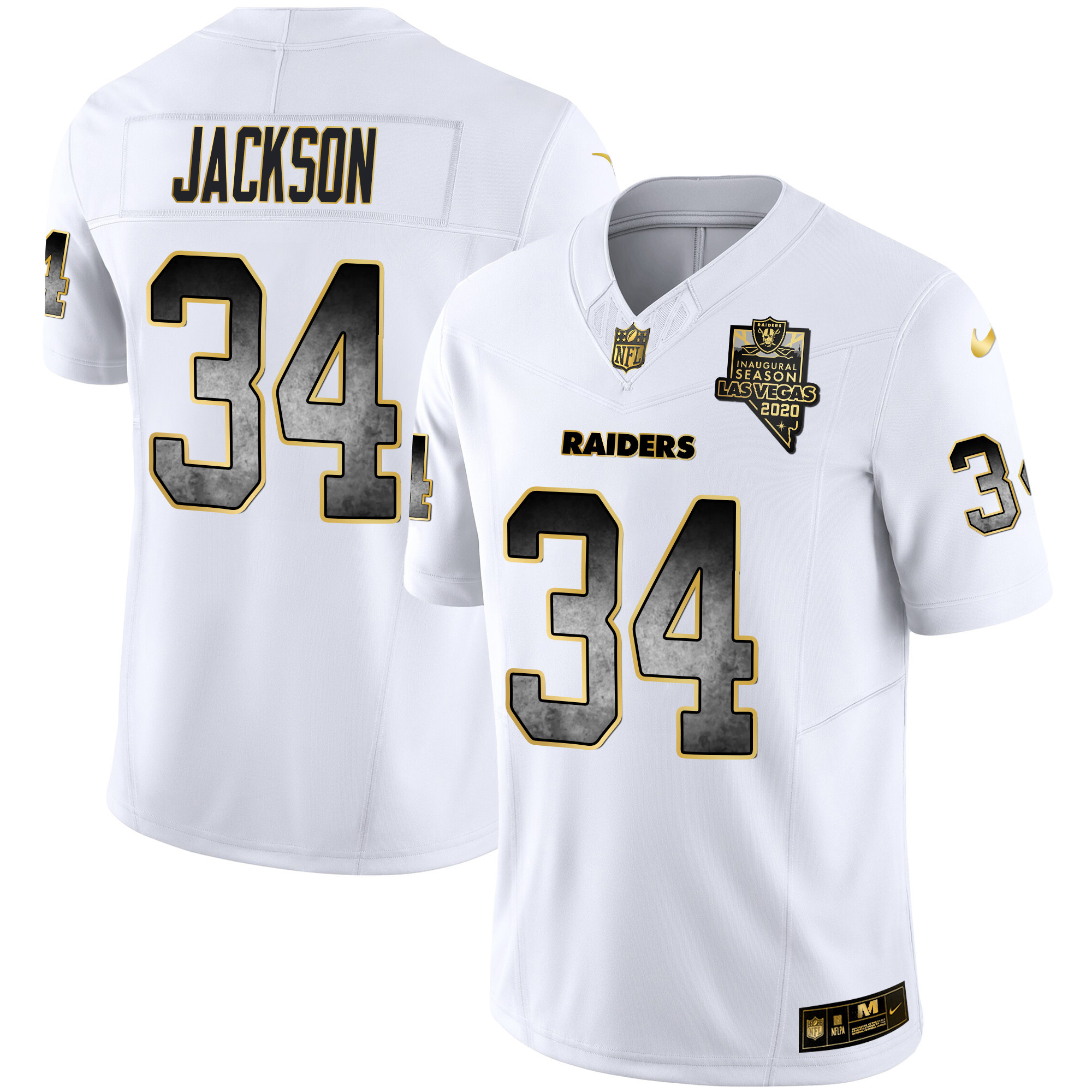 Bo Jackson Men's Las Vegas Raiders Gold Arch Smoke Vapor White Gold Jersey - All Stitched 