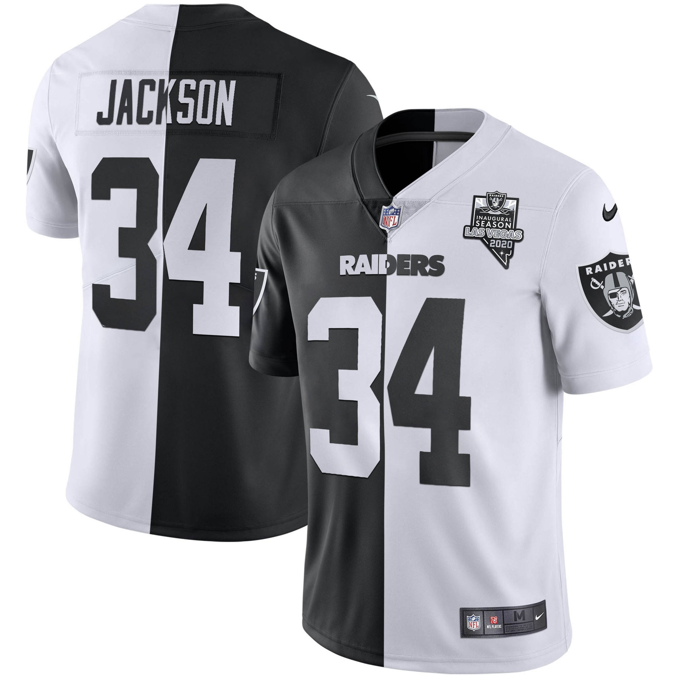 Bo Jackson Men's Las Vegas Raiders Inaugural Season Patch Gold & Split Split Jersey - All Stitched 