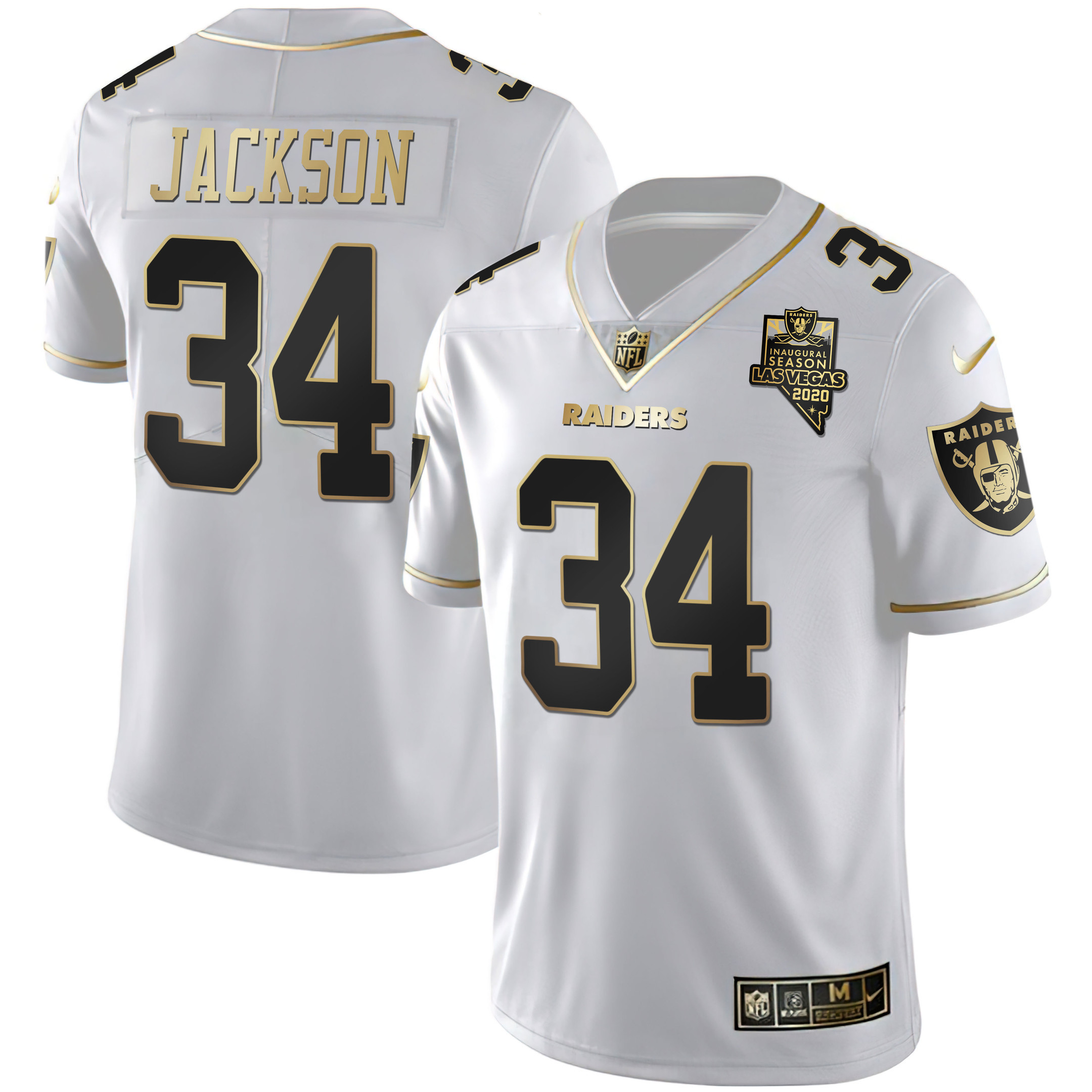 Bo Jackson Men's Las Vegas Raiders Inaugural Season Patch Gold & Split White Gold Jersey - All Stitched 
