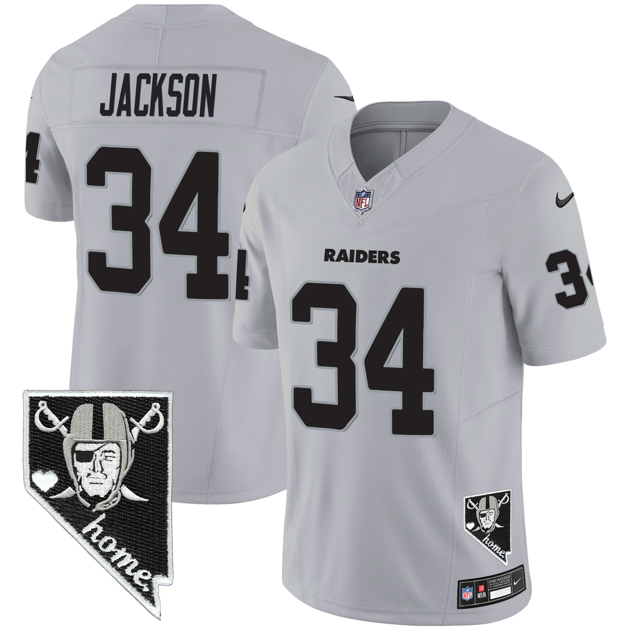 Bo Jackson Men's Las Vegas Raiders Nevada Home Patch Vapor Gray Jersey - All Stitched