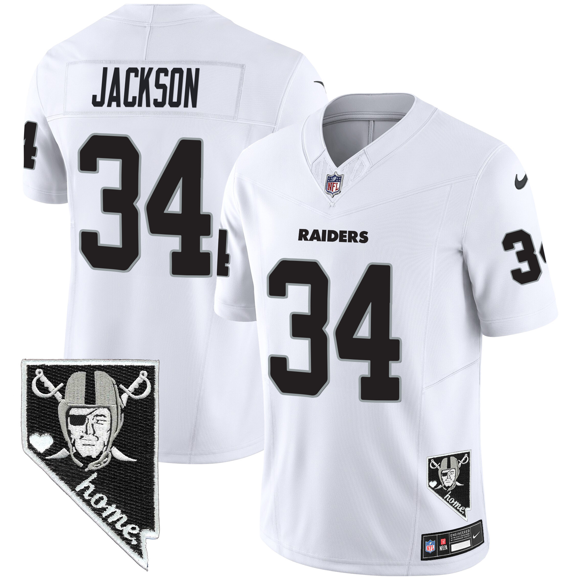 Bo Jackson Men's Las Vegas Raiders Nevada Home Patch Vapor White Jersey - All Stitched 