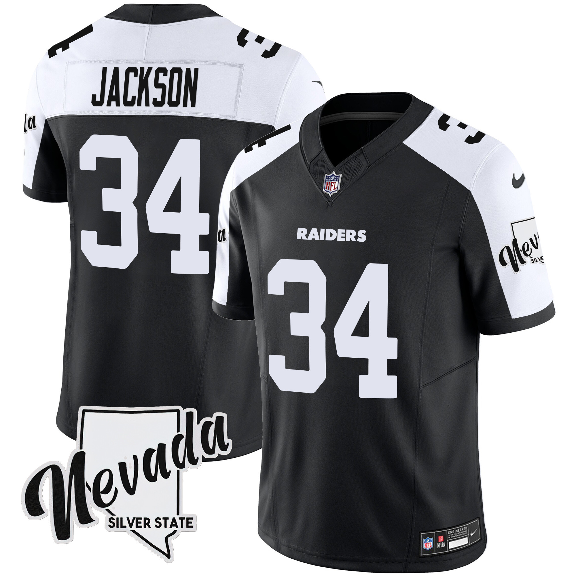 Bo Jackson Men's Las Vegas Raiders Nevada Silver State Patch Vapor Black Alternate Jersey - All Stitched 