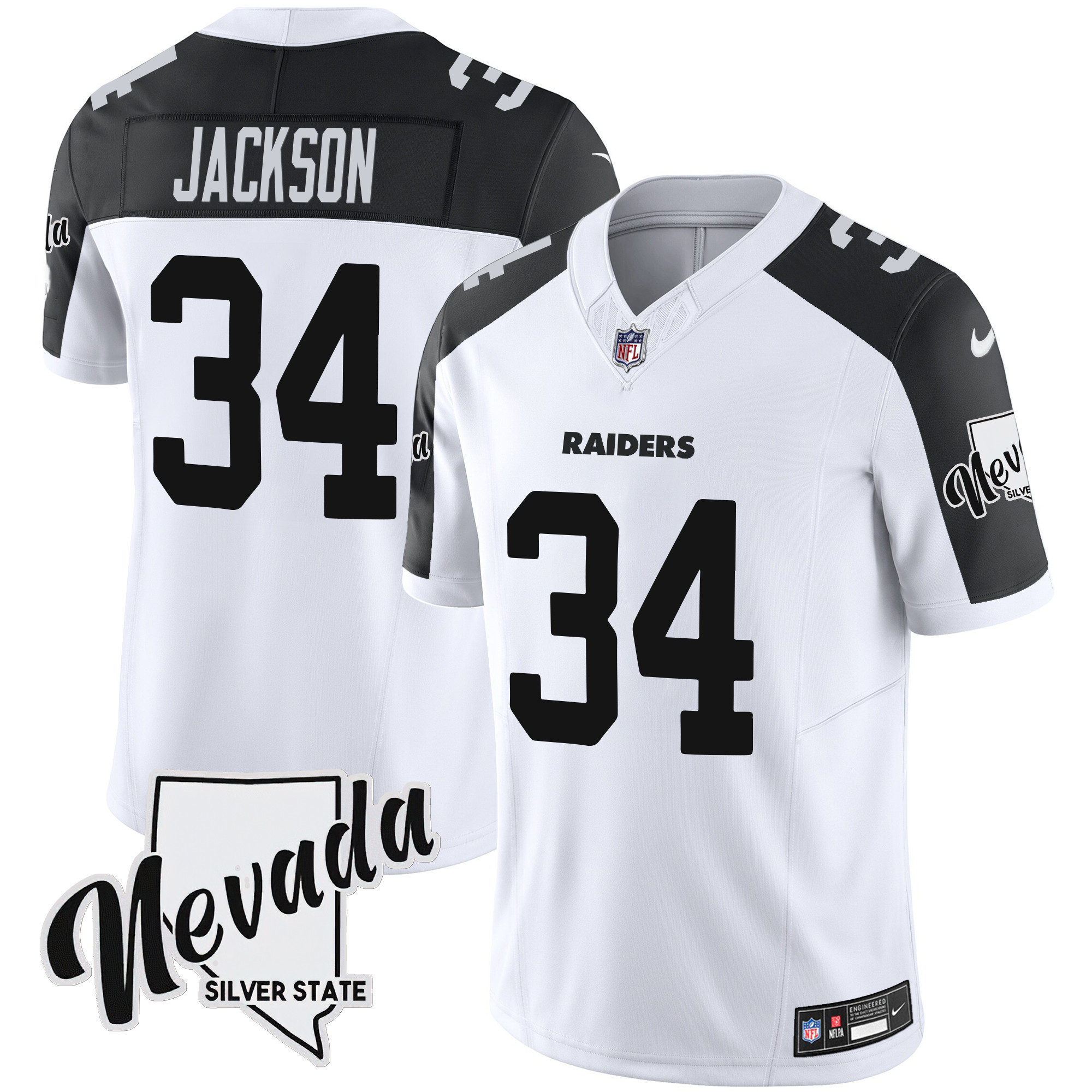 Bo Jackson Men's Las Vegas Raiders Nevada Silver State Patch Vapor Inverted Jersey - All Stitched 